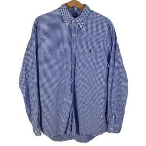 POLO Ralph Lauren Men's Blue and White Gingham Long Sleeve Button Down Size XL